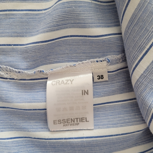 Essentiel Antwerp Blue Striped Button Down Shirt Bow Sleeves Size 38 (US 6) - Picture 6 of 8